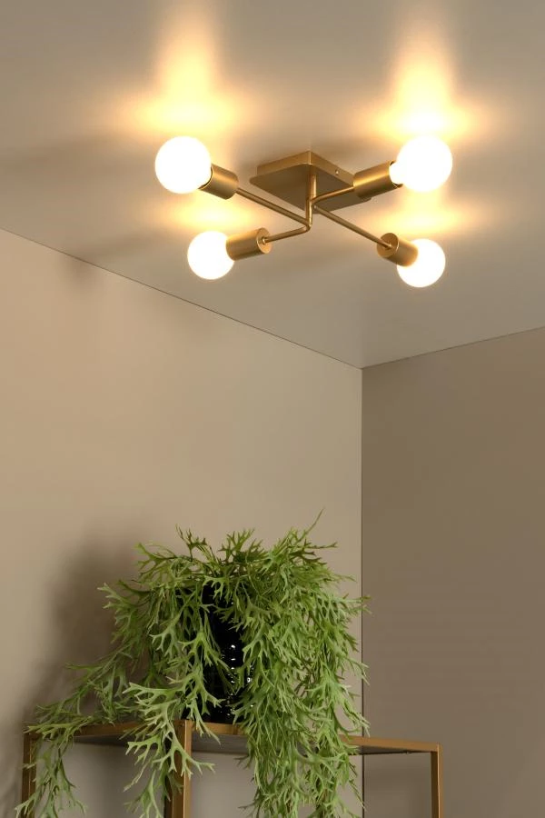 Lucide LESTER - Flush ceiling light - 4xE27 - Matt Gold / Brass - ambiance 1